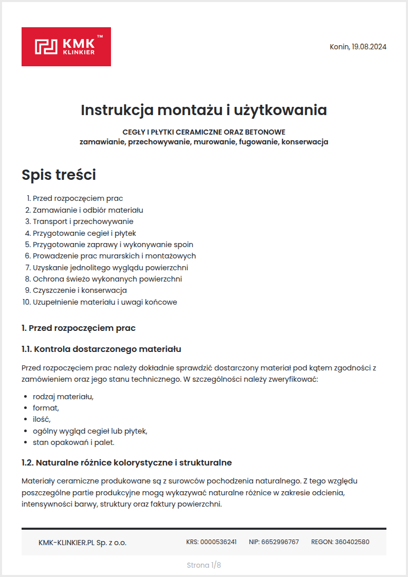 Instrukcja montażu i użytkowania