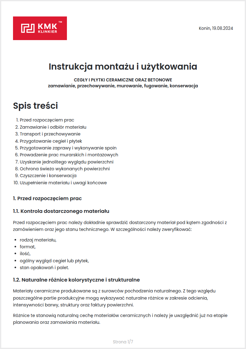 Instrukcja montażu i użytkowania